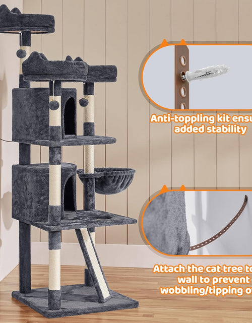 Load image into Gallery viewer, 68.5In Multi-Level Large Cat Condo with Sisal-Covered Platforms Scratching Board &amp; Scratching Posts, Cozy Perches, Stable Cat Tower/Tree Pet Play House, Dark Gray
