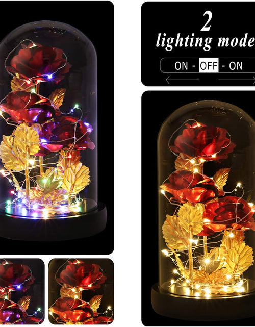 Load image into Gallery viewer, Valentines Day Rose Gifts for Her Galaxy Flower Rose in Glass Dome with 2 Light Modes,Enchanted Rose Light up Rose Valentines Anniversary Birthday Gifts for Wife Girlfriend Women Mom Best Friend Her

