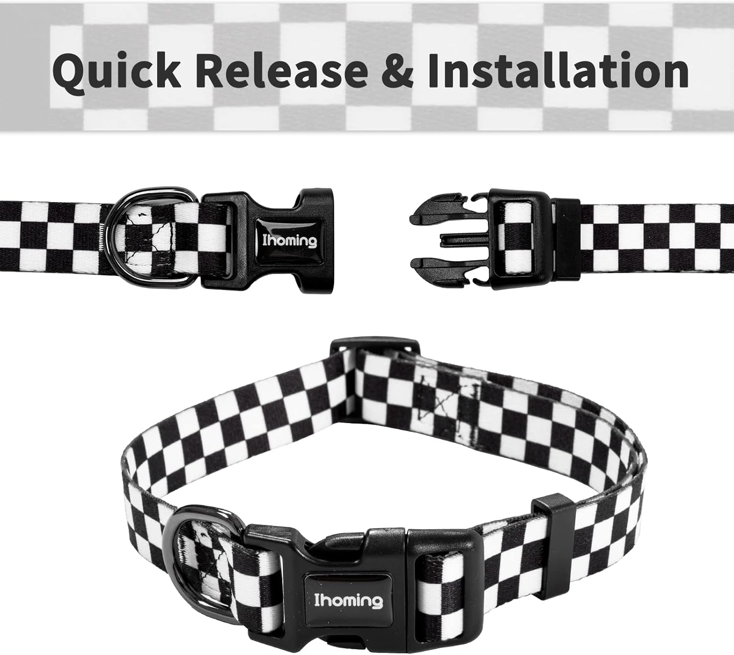 Dog Collar and Leash Set for Daily Outdoor Walking Running Training, Chess Board Design for Large Boys Girls Dogs Cats Pets, L-Up to 80LBS