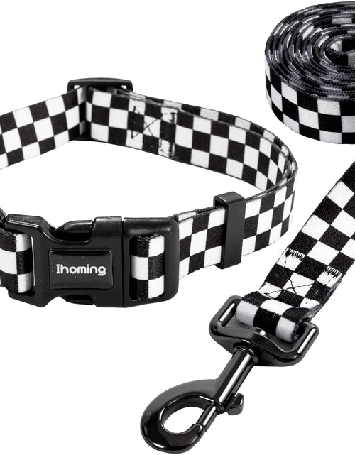 Load image into Gallery viewer, Dog Collar and Leash Set for Daily Outdoor Walking Running Training, Chess Board Design for Large Boys Girls Dogs Cats Pets, L-Up to 80LBS

